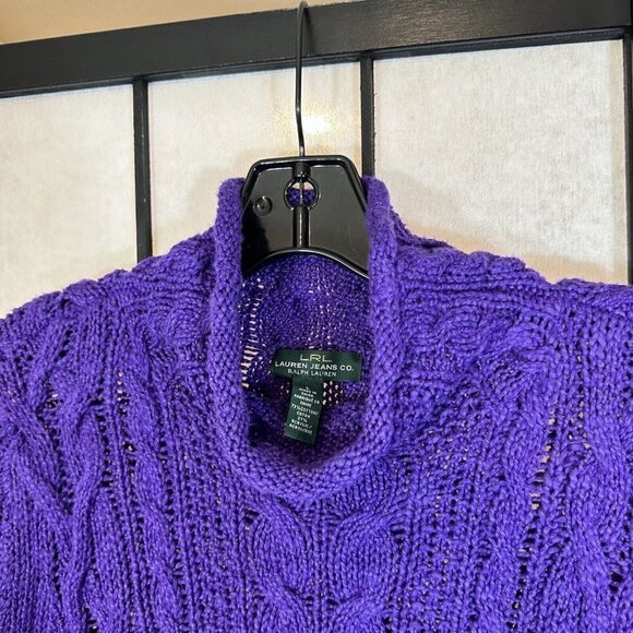Lauren RALPH LAUREN Womens Cable Knit Sweater Size Large Mock Neck Chunky Purple - Picture 2 of 4